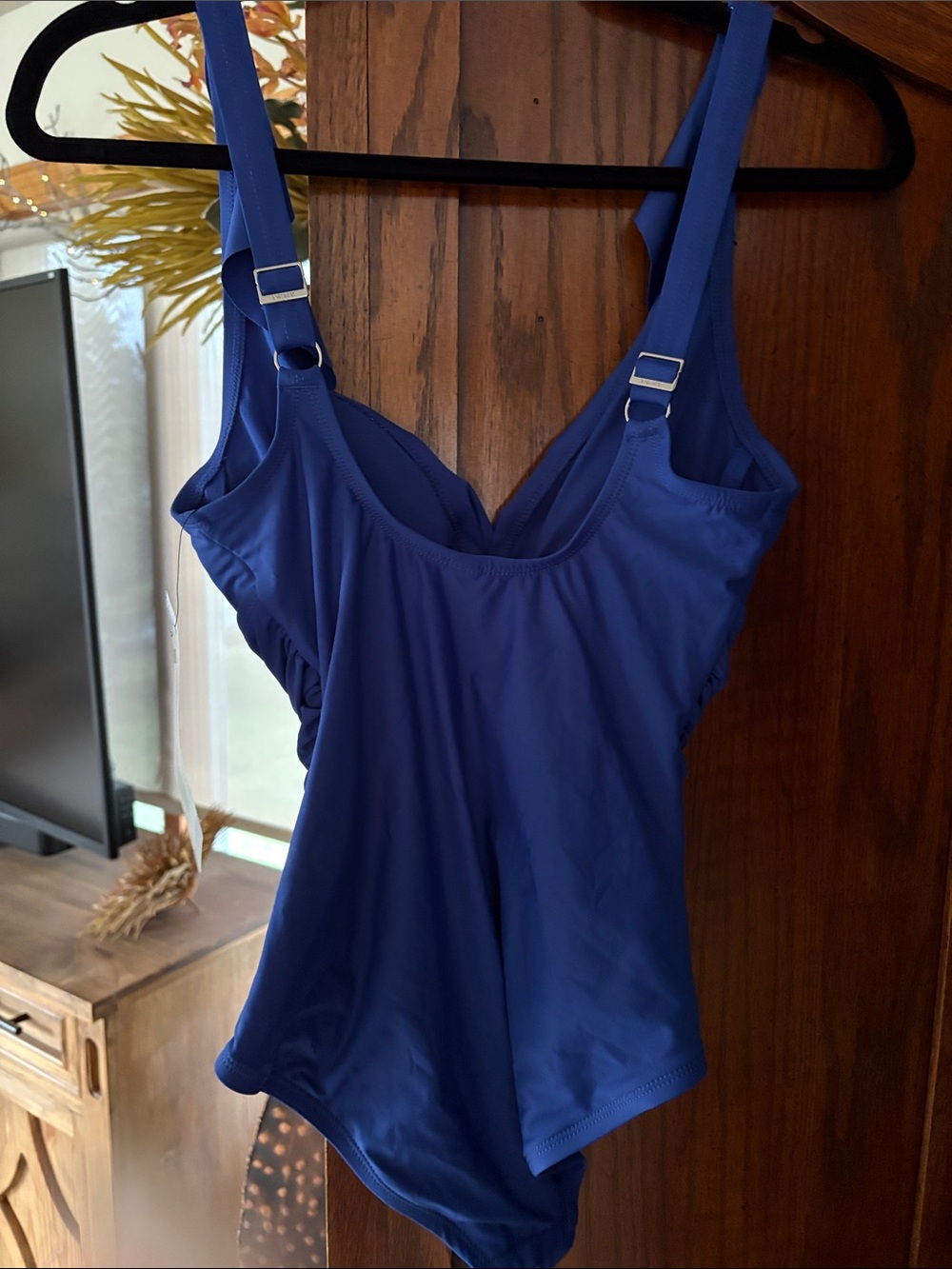 Dkny Royal Blue Ruffle V-Neck One-Piece Swimsuit - Picture 6 of 7